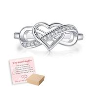 OVNMFH to My Dearest Daughter, Infinite Love Ring - ''Je t'aime jusqu'à ce Que l'infini s'épuise'' S925 Zircon Cutout Heart Infinity Ring, Bijoux Cadeaux pour Femmes et Filles (Silver,4)