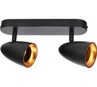 OVO 2 Black Gold Plafonnier double spot, bande, IP20, 2xGU10, noir, anneau doré EDO777239 EDO