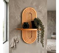 OVOGGPAN Étagère Murale en Bois et rotin, étagère Flottante | Vitrine murale décorative pour la maison, le salon, la chambre ou l'entrée(Giallo)