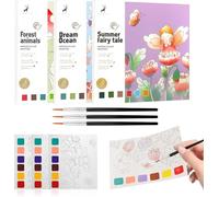 OVOISSTIY Peinture avec Livres d'Eau pour Enfant, 3 Packs Peinture Aquarelle Enfants 60 Pages de 3 Thèmes, Aquarelle Kit avec Pinceau, Cadeau Artisanat Enfant, Océan Été Animal