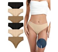 OVRUNS Lot de 6 strings à bout camel pour femme - Anti-cernes - Culotte invisible - Sous-vêtements d'entraînement sans couture, 2 noires + 2 peaux naturelles + 2 peaux profondes, Small