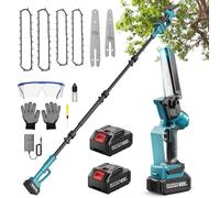 Ovshnrr 2 in 1 Perche Élagueuse 6 et 8 Pouces, Mini Tronçonneuse avec 2 Batteries 4000 mAh, 4 Longueurs Peuvent être Epissées Extension jusqu'à 14.1FT Élagueuse pour le Jardin, le Branches et le Bois
