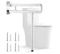 Ovshnrr Barre d'appui WC Blanc 60 cm Barres d'appui de salle de bain Barre d’Appui en Acier INOX de Salle de Bain Pliable Poignée de Support de Sécurité 300~350 KG