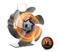 Ovshnrr Ventilateur Poele à Bois 6 Pales, Ventilateur de Cheminée Alimenté Par la Chaleur avec Thermomètre, Fonctionnement Silencieux, écologique pour Poêle à Bois/Cheminée/Gaz/Bûches de Poêle