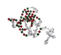 OVUNQUE PROTEGGIMI Chapelet de Noël en verre rouge et vert avec livret de prières et boîte cadeau. chapelet de Noël. avec Sainte Famille, roi mages, berger et étoile comète., M, Verre, Pas de gemme