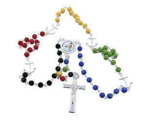 OVUNQUE PROTEGGIMI Chapelet du Jubilé 2025, avec logo officiel et porte-monnaie, chapelet des pèlerins d'espérance, cristal multicolore, m, Verre Métal, Pas de gemme