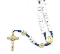 OVUNQUE PROTEGGIMI Chapelet en pierre véritable de Medjugorje et corde avec des grains de 7 mm, Madonna Medjugorje, Jésus Miséricordieux, Saint Benoît. Chapelet en corde, m, Pierre, Aucune pierre