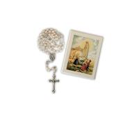 OVUNQUE PROTEGGIMI Chapelet Madonna di Fatima. Perle blanche. Porte chapelet avec image Madonna di Fatima., m, Verre, Verre