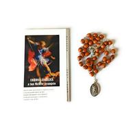 OVUNQUE PROTEGGIMI Chapelet Saint Michel couronne angélique en bois avec grains ovales, ange gardien et médaille Saint Michel, chapelet dévotionnel avec prière