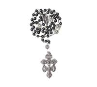 OVUNQUE PROTEGGIMI Collier chapelet en hématite avec croix du pardon, médaille Madonna Miraculeuse et saint Benoît