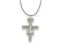 OVUNQUE PROTEGGIMI Collier Croix de Saint François d'Assise, Pendentif Crucifix Saint Damien en Métal avec Prière Gravée, 5 cm