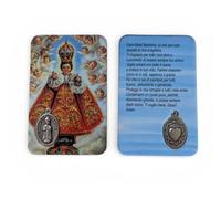 OVUNQUE PROTEGGIMI Images Images Santino, Lot de 10 Images des Saints avec Prière Multilingue, avec Médaille, Carte Holy en Papier (Enfant Jésus de Prague)