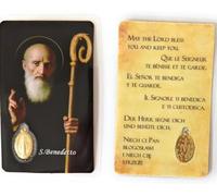 OVUNQUE PROTEGGIMI Images Santino, 1 Imagine des Saints avec Prière Multilingue. avec Médaille Madonna Miraculeuse. Holy Card. Plastifié. (Saint Benoît)
