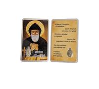 OVUNQUE PROTEGGIMI Images Santino, Ensemble de 5 Images des Saints avec Prière Multilingue. avec Médaille Madonna Miraculeuse. Holy Card. Plastifié. (Saint Charbel)