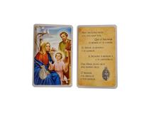 OVUNQUE PROTEGGIMI Images Santino, Lot de 1 Imagine des Saints avec Prière Multilingue. avec Médaille Madonna Miraculeuse. Holy Card. Plastifié. (Sainte Famille)