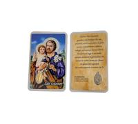 OVUNQUE PROTEGGIMI Images Santino, Lot de 10 Images des Saints avec Prière Multilingue. avec Médaille Madonna Miraculeuse. Holy Card. Plastifié. (Saint Joseph)