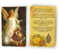 OVUNQUE PROTEGGIMI Images Santino, Lot de 5 Images des Saints avec Prière Multilingue. avec Médaille Madonna Miraculeuse. Holy Card. Plastifié. (Ange Gardien)