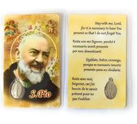 OVUNQUE PROTEGGIMI Père pieux Prière Images Santino, Lot de 10 Images de San pio da Pietrelcina avec Médaille Madonna Miraculeuse. Holy Card. Plastifié.