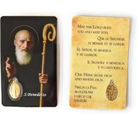 OVUNQUE PROTEGGIMI Saint Benoît de Norcia Prière Images Santino, Lot de 10 Images avec Médaille Madonna Miraculeuse. Holy Card. Plastifié.
