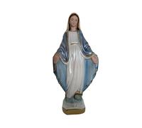 OVUNQUE PROTEGGIMI Statue de Notre-Dame Miraculeuse en plâtre nacré, 20 cm, blanc et bleu avec garniture dorée, pour intérieur, figurine Madonna Immaculée Conception peinte à la main.