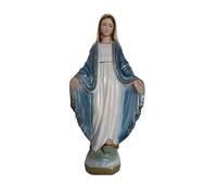 OVUNQUE PROTEGGIMI Statue de Notre-Dame Miraculeuse en plâtre nacré, 30 cm, blanc et bleu avec garniture dorée, pour intérieur, figurine Madonna Immaculée Conception peinte à la main.