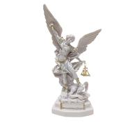 OVUNQUE PROTEGGIMI Statue de Saint-Michel Archange en poudre de marbre blanc. Avec épée et bilan. (22 cm)