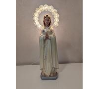 OVUNQUE PROTEGGIMI Statue Madonna Rose mystique en plâtre nacré, 30 cm, avec haléole lumineuse, figurine Maria Rosa myistica de Montichiari avec lumière, peinte à la main pour intérieur.