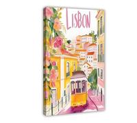 OVUQF Impression aquarelle de tramway de Lisbonne, Portugal, cadeau de voyage portugais, paysage urbain européen, Portugal, tramway 28 (1) sur toile, décoration murale, impression sur toile, peinture