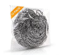 ovwo Lot de 12 Eponge Vaisselle en Acier Inoxydable - Eponge Metallique Haute Qualité, Boule Inox Plancha, Éponges à Récurer très Résistante, Eponge Grattante - Idéal pour les Nettoyages Difficiles