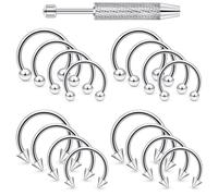 Ovxznts Lot de 20 anneaux en acier chirurgical pour nez, septum, fer à cheval, boucles d'oreilles, sourcils, lèvres, smiley, bijoux de morsure de serpent, bijoux de téton pour femmes et hommes