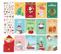Ovyntremis Lot de 12 cartes de Noël - avec enveloppes et autocollants - designs festifs, idéal pour vos messages de vœux, décorations de Noël, pour la famille, les amis et les collègues