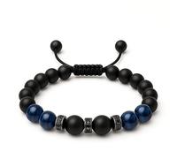 Ovyntremis Tiger Eye Men's Bracelet, 8mm Beads on Braided Elastic Rope - Handmade Good Luck Jewellery, Gift for Him with Elegant Box
