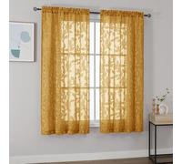 OVZME 2 panneaux de rideaux texturés avec motifs jacquard de feuilles pour chambre à coucher et salon, voiles semi-transparents filtrant la lumière avec clips, doré, 107 x 160 cm par panneau