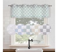 OVZME Abby Cantonnière pour fenêtres de 35,6 cm de long, filtrant la lumière, douce en relief 3D, pour chambre à coucher, sous-sol, petites fenêtres, œillets, 142,7 x 35,6 cm, 1 panneau, blanc et vert