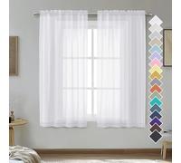 OVZME Lot de 2 panneaux de rideaux transparents blancs de 137 cm de long, habillage de fenêtre pour cuisine, rideaux draperies transparents élégants et aérés avec passe-tringle pour salon d'enfants