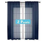 OVZME Lot de 2 Panneaux de Rideaux Transparents Bleu Marine de 213,4 cm de Long - Panneaux Transparents et légers pour Salle d'étude/Salon/Chambre à Coucher, Bleu Marine, par Panneau 106,7 x 213,4 cm