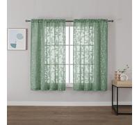 OVZME Lot de 2 panneaux de rideaux transparents vert sauge, 106,7 x 114,3 cm de long, rideaux de fenêtre texturés filtrant la lumière, rideaux courts à motif jacquard à clips pour petites fenêtres à