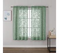 OVZME Lot de 2 panneaux de rideaux transparents vert sauge de 137,2 cm de long pour salon, rideaux de fenêtre semi-transparents texturés à motif de feuilles jacquard, filtrant la lumière, pour chambre
