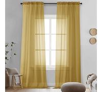 OVZME Lot de 2 panneaux de voilages dorés de 228,6 cm de long, panneaux de fenêtre doux filtrant la lumière pour salon/chambre à coucher, double passe-tringle supérieur, 1 paire, 106,7 x 228,6 cm