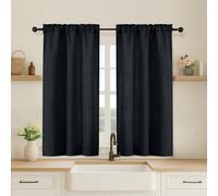 OVZME Lot de 2 petits rideaux noirs de 114 cm de long, rideaux de traitement de fenêtre semi-transparents texturés en faux lin, filtrant la lumière, doux et aérés avec passe-tringle pour salon