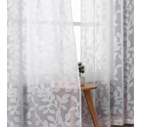 OVZME Lot de 2 Rideaux Transparents Blancs de 213,4 cm de Long pour Salon, Rideaux de fenêtre Semi-Transparents texturés à Motif de Feuilles Jacquard, filtrant la lumière, pour Chambre à Coucher,
