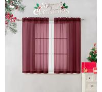 OVZME Lot de 2 Rideaux Transparents Bordeaux de 106,7 x 114,3 cm pour Petites fenêtres, Doux au Toucher avec Double Passe-Tringle pour Salon et Chambre à Coucher.