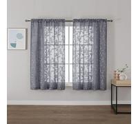 OVZME Lot de 2 Rideaux Transparents Gris 106,7 x 114,3 cm de Long, Rideaux Semi-Transparents texturés filtrant la lumière, Motif Feuilles Jacquard pour Petites fenêtres