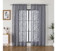 OVZME Lot de 2 Rideaux Transparents Gris de 182,9 cm de Long pour Salon, Rideaux de fenêtre Semi-Transparents texturés à Motif de Feuilles Jacquard, filtrant la lumière, pour Chambre à Coucher, 106,7