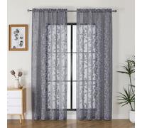 OVZME Lot de 2 Rideaux Transparents Gris de 213,4 cm de Long pour Salon, Rideaux de fenêtre Semi-Transparents texturés à Motif de Feuilles Jacquard filtrant la lumière pour Chambre à Coucher, 106,7 x
