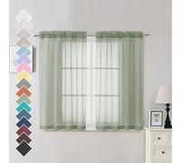 OVZME Lot de 2 Rideaux Transparents Vert Sauge de 106,7 x 114,3 cm pour Petites fenêtres, Doux au Toucher avec Double Passe-Tringle pour Salon et Chambre à Coucher