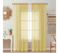 OVZME Lot de 2 voilages Basiques Jaune Moutarde de 213 cm de Long pour Chambre à Coucher, Rideaux aérés filtrant la lumière pour Salon, 106 x 213 cm chacun