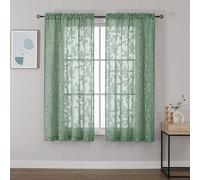OVZME Sage Green Sheer Curtains 63 inches Long 2 Panels for Living Room, Jacquard Clip Leaf Pattern Textured Light Filtering Window Semi Sheer Voile Drapes for Bedroom, Each Panel 42 x 63 inch