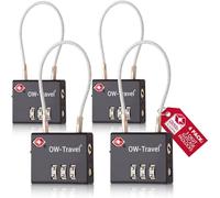 OW-Travel Cadenas Cable TSA pour Valise.Cadenas Code 3 Chiffres Antivol pour Bagages Casier Rangement Tente Camping.TSA Bagages Combinaison USA.Accessoires Voyage avion.Serrure Valise 4 Noir