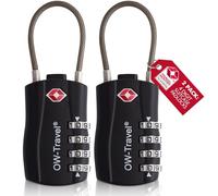 OW-Travel Cadenas Valise Avion, Cadenas TSA à Câble 4 Chiffres Noir 2 Pcs | Cadenas TSA valise avion pour bagages, casiers, sacs à dos, camping, serrure valise à combinaison pour voyages avion et USA